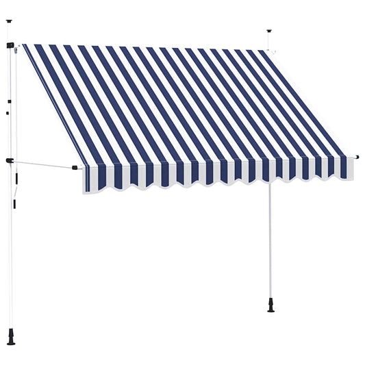 Toldo Manual Retráctil Azul Y Blanco A Rayas 300 Cm_0