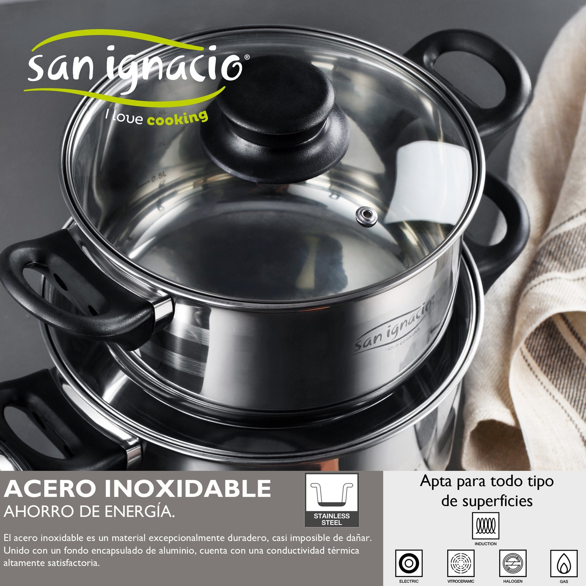 Batería de Cocina San Ignacio 8 Pzas en Acero + Sartenes y Grill ¡Durable y Completa!