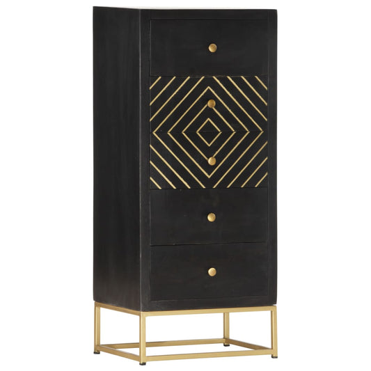 Cajonera De Madera Maciza De Mango Negro Y Dorado 45x30x105 Cm_0