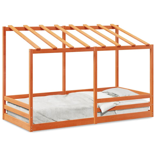 Cama Infantil Con Techo Madera Maciza Pino Marrón 80x200 Cm_0
