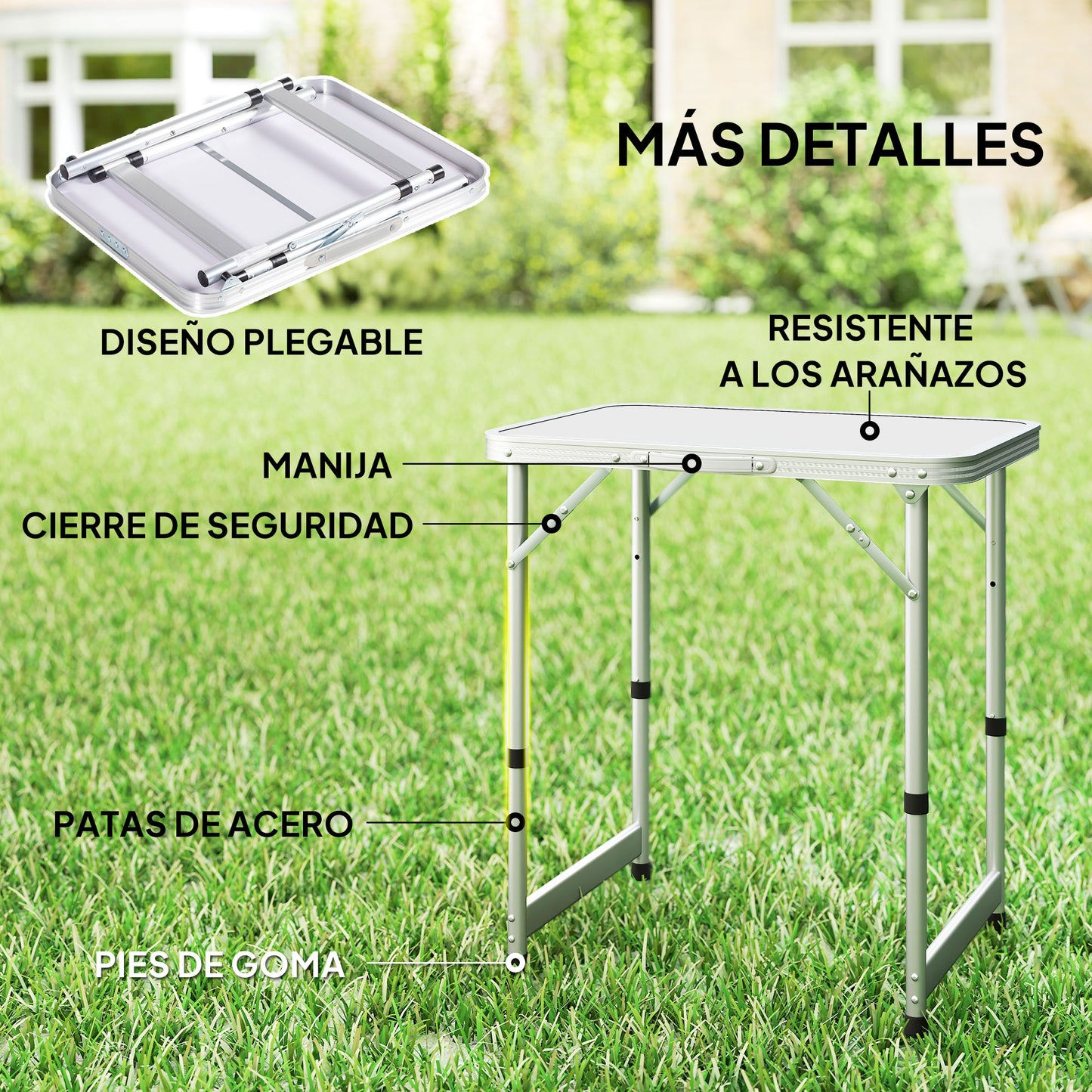Outsunny Mesa Plegable De Picnic Como Una Maleta Para Playa Camping 60x45x64cm Aluminio Altura Ajustable_4