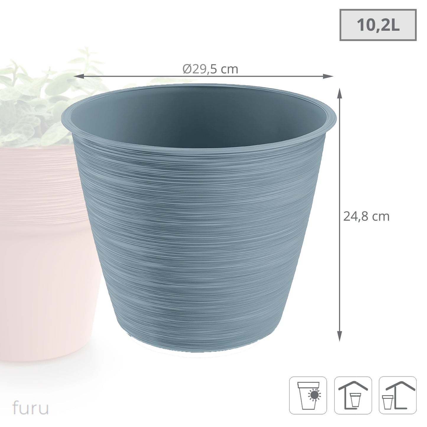 Maceta Furu 10,2l., Dimensiones (mm) 295x295x248, Color Gris Claro_2