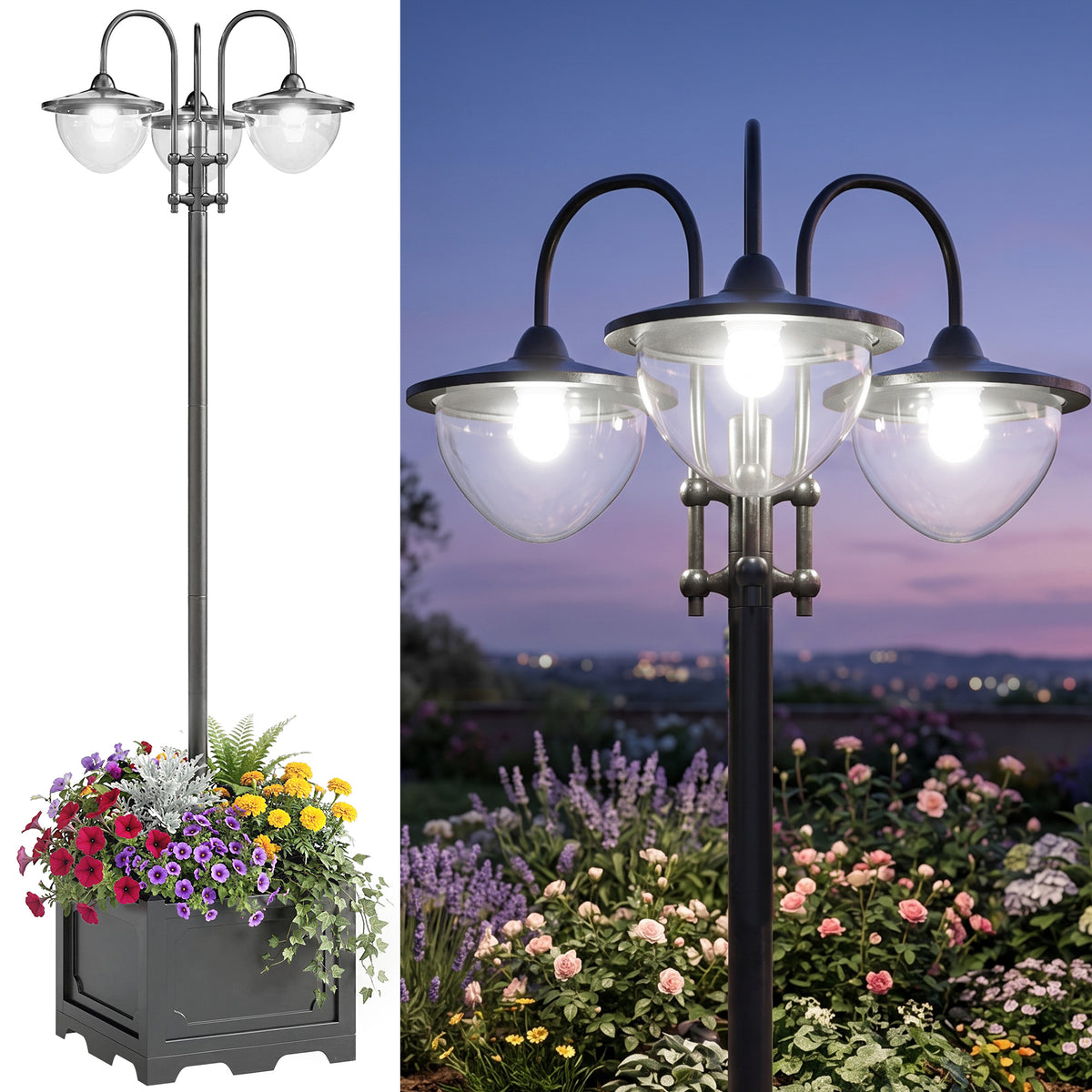 Farol De Jardín Outsunny Pp, Abs, Acero Inoxidable, Aleación De Aluminio Negro 60x55x189 Cm_0