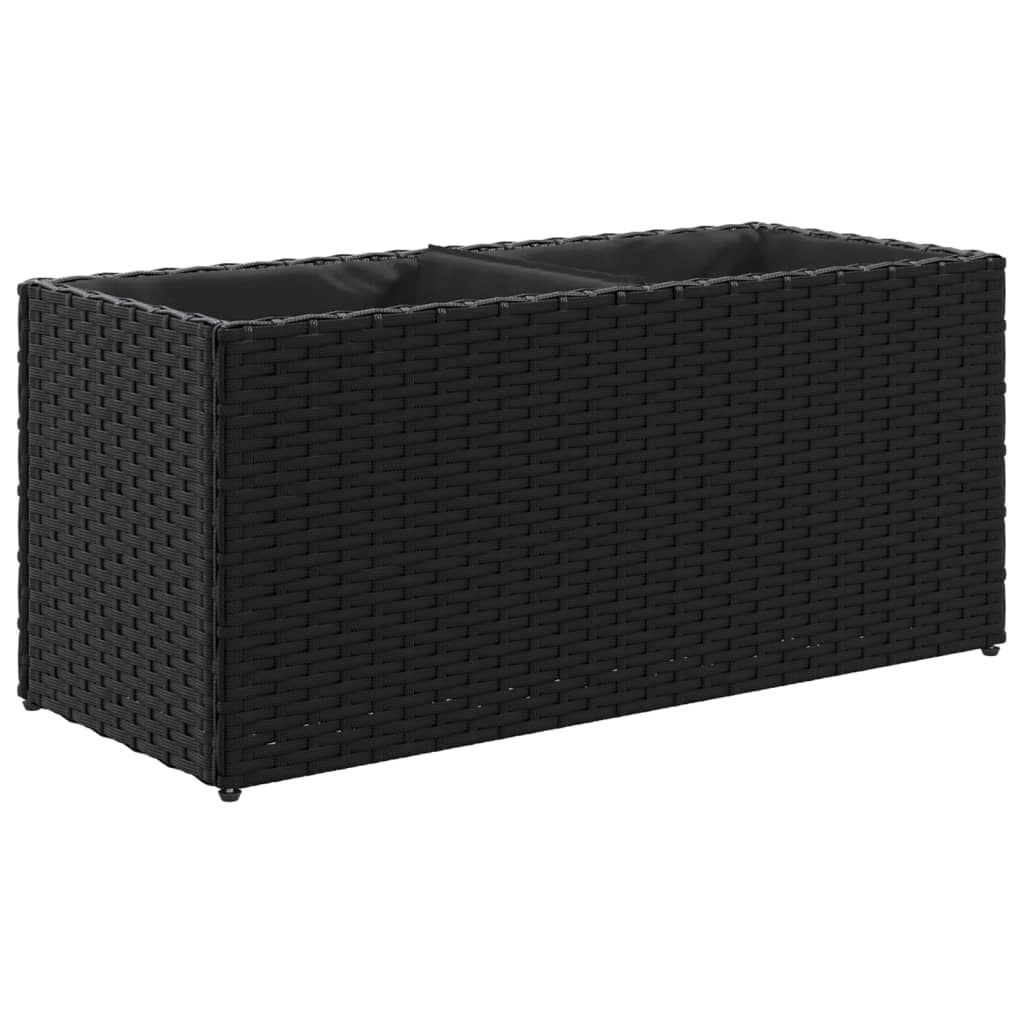 Jardineras Con 2 Maceteros 2 Uds Ratán Pe Negro 72x30x32 Cm_4
