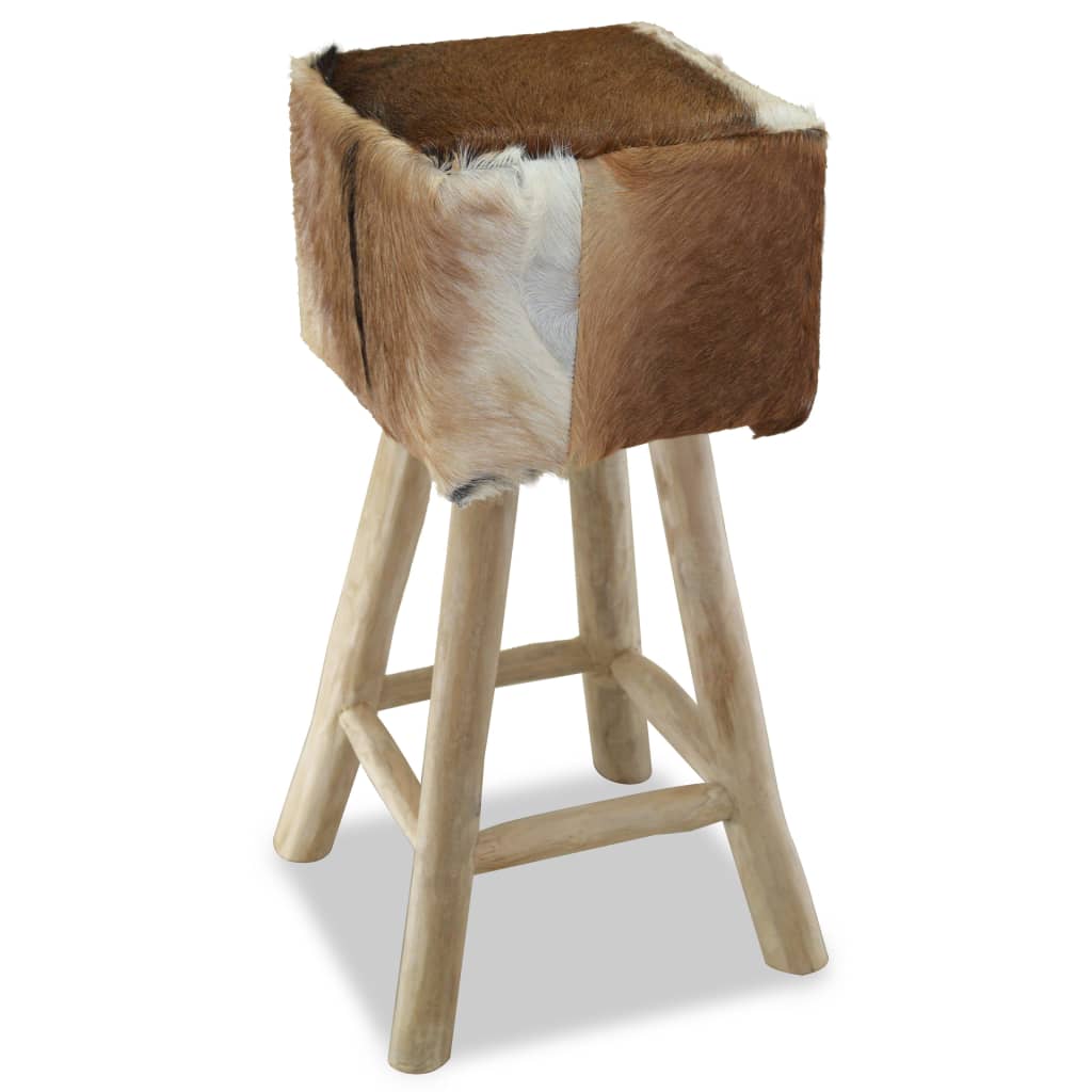 Taburete De Cocina De Cuero Auténtico Y Madera De Teca Maciza_1