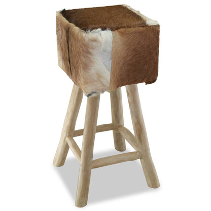 Taburete De Cocina De Cuero Auténtico Y Madera De Teca Maciza_1