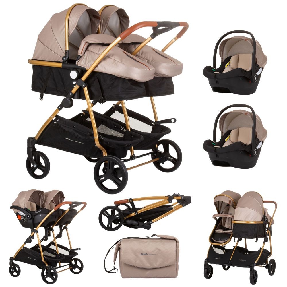Carrito De Bebé Gemelar Dúo Smart Con 2 Grupo 0+ Golden Beige_0