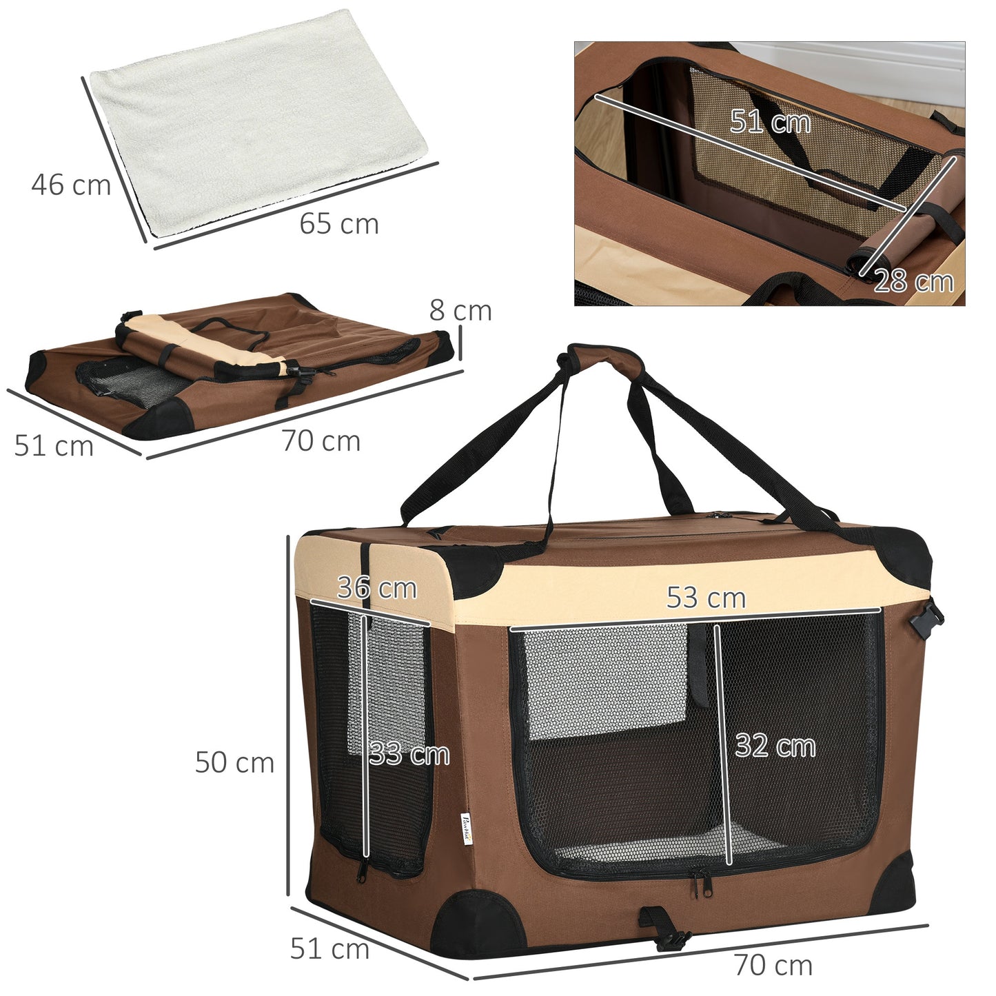 Pawhut Transportín Mochila Para Perros Gatos Plegable Con Cojín Suave 70x51x50cm_2
