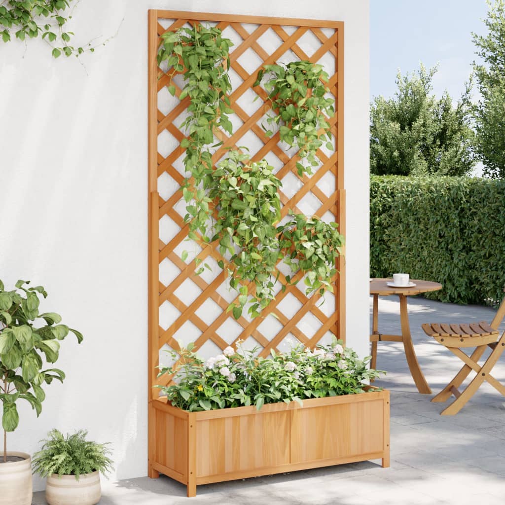 Jardinera Con Enrejado Marrón 90x35x180 Cm Madera Maciza De Abeto_1