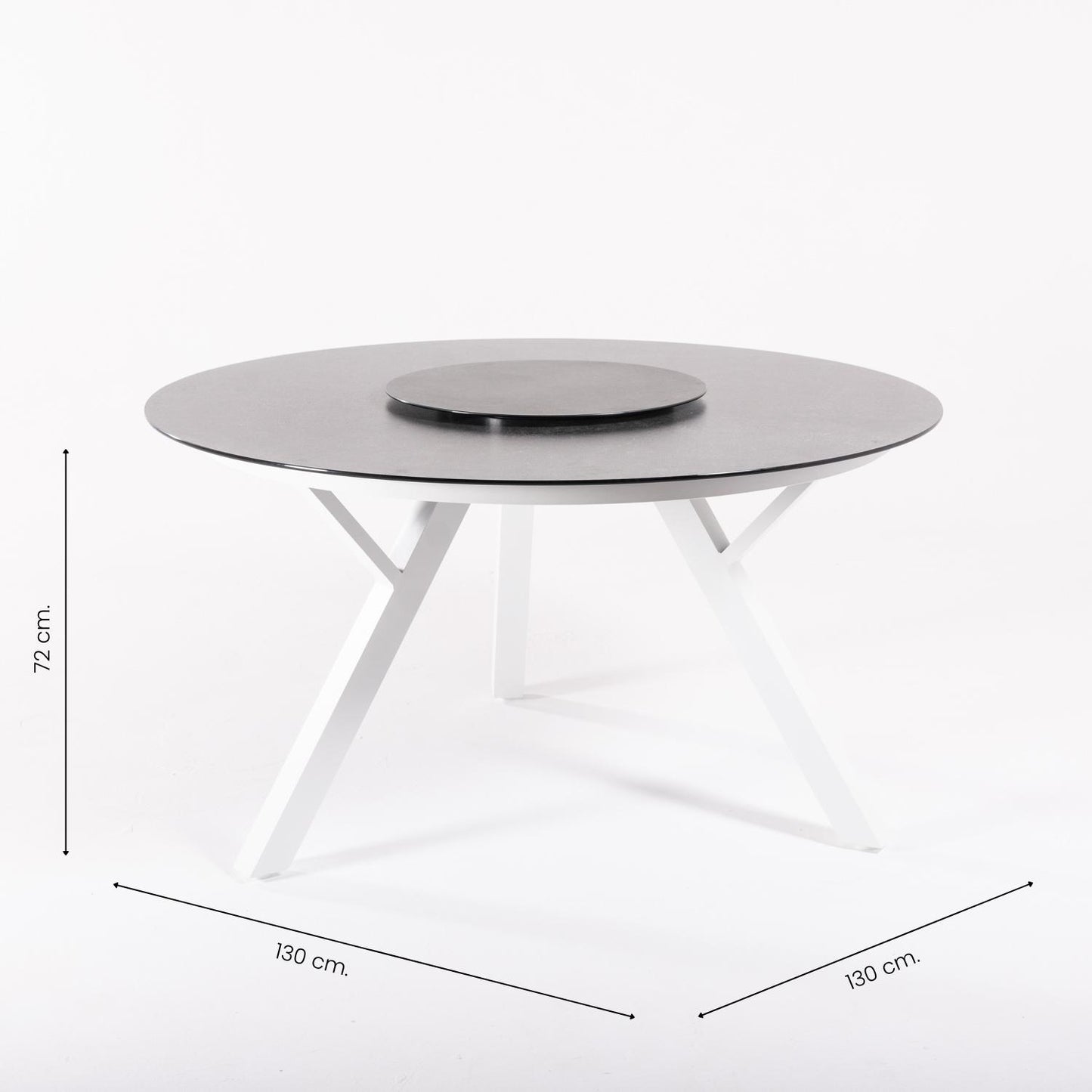 Conjunto De Mesas Y Sillas De Jardín, Redonda 130 Cm, Blanco, Cristal Templado + 6 Sillones Reforzados_4