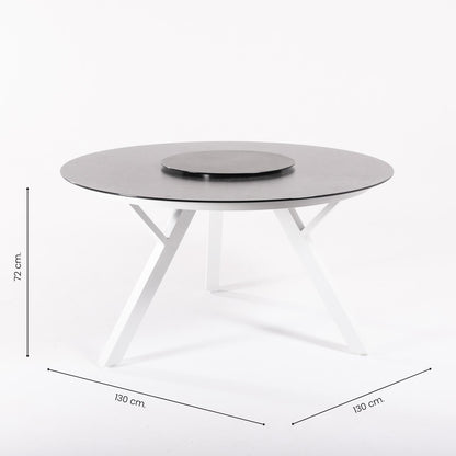 Conjunto De Mesas Y Sillas De Jardín, Redonda 130 Cm, Blanco, Cristal Templado + 6 Sillones Reforzados_4