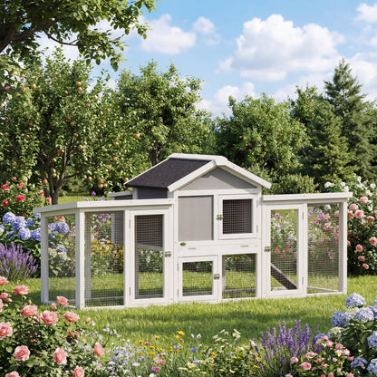 Pawhut Gallinero Para Exterior Grande De Madera 204x85x93 Cm Con Corral Bandeja_1