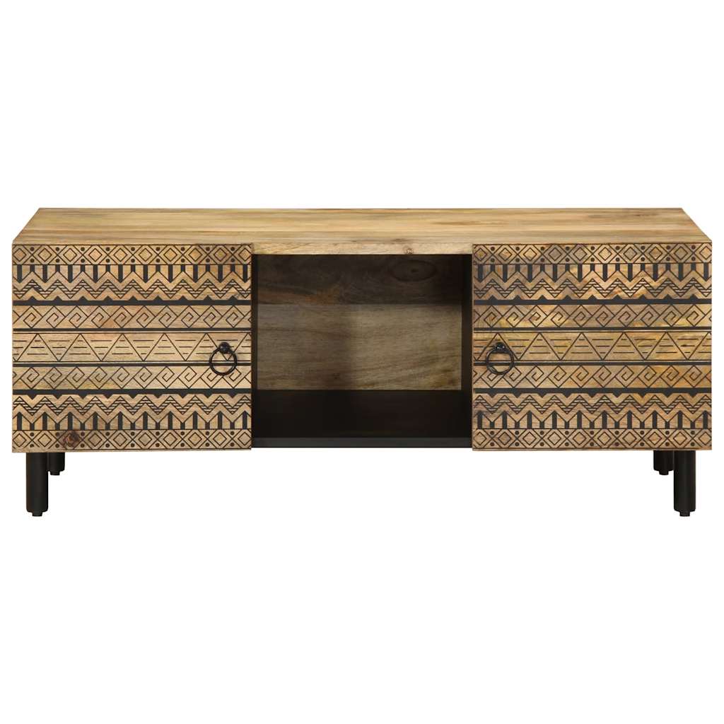 Mesa De Centro Madera Maciza De Mango Rugosa Negro 100x54x40 Cm_1