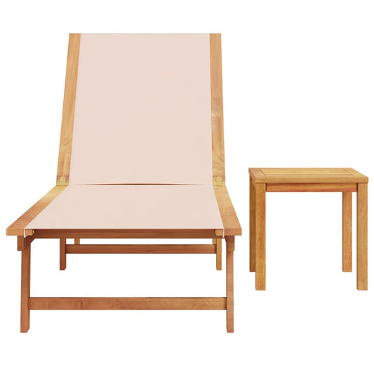 Tumbona Con Mesa Madera Maciza De Acacia Y Textileno Crema / Vetonek_0