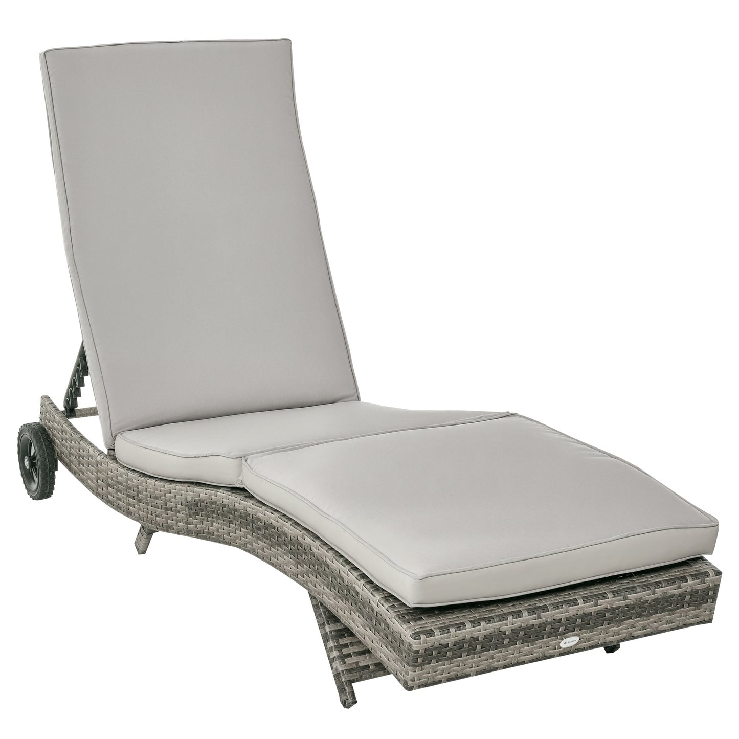 Outsunny Tumbona De Ratán Reclinable En Forma De S Con 2 Ruedas 207x70x70cm Gris_0