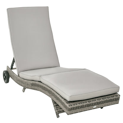 Outsunny Tumbona De Ratán Reclinable En Forma De S Con 2 Ruedas 207x70x70cm Gris_0