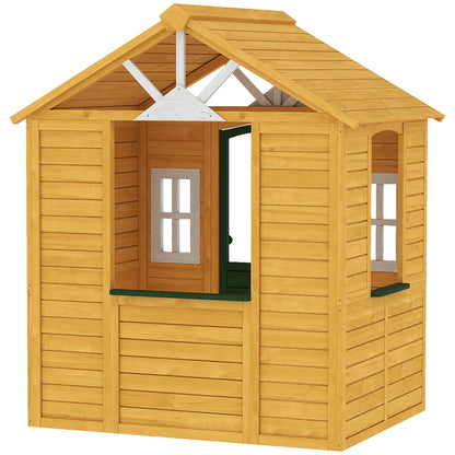 Aiyaplay Casita Infantil Exterior E Interior De Madera Con 2 Maceteros Marrón_4