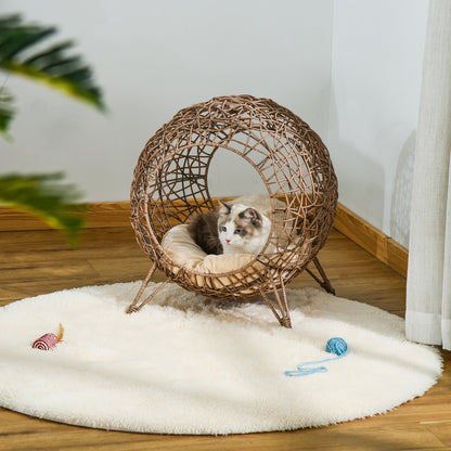 Pawhut Cama Cueva Para Gatos De Ratán Con Base Trípode Cojín Suave 2 Entradas_1