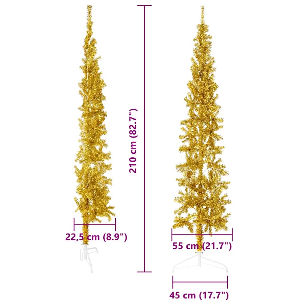 Vidaxl Medio Árbol De Navidad Artificial Con Soporte Dorado 210 Cm_2