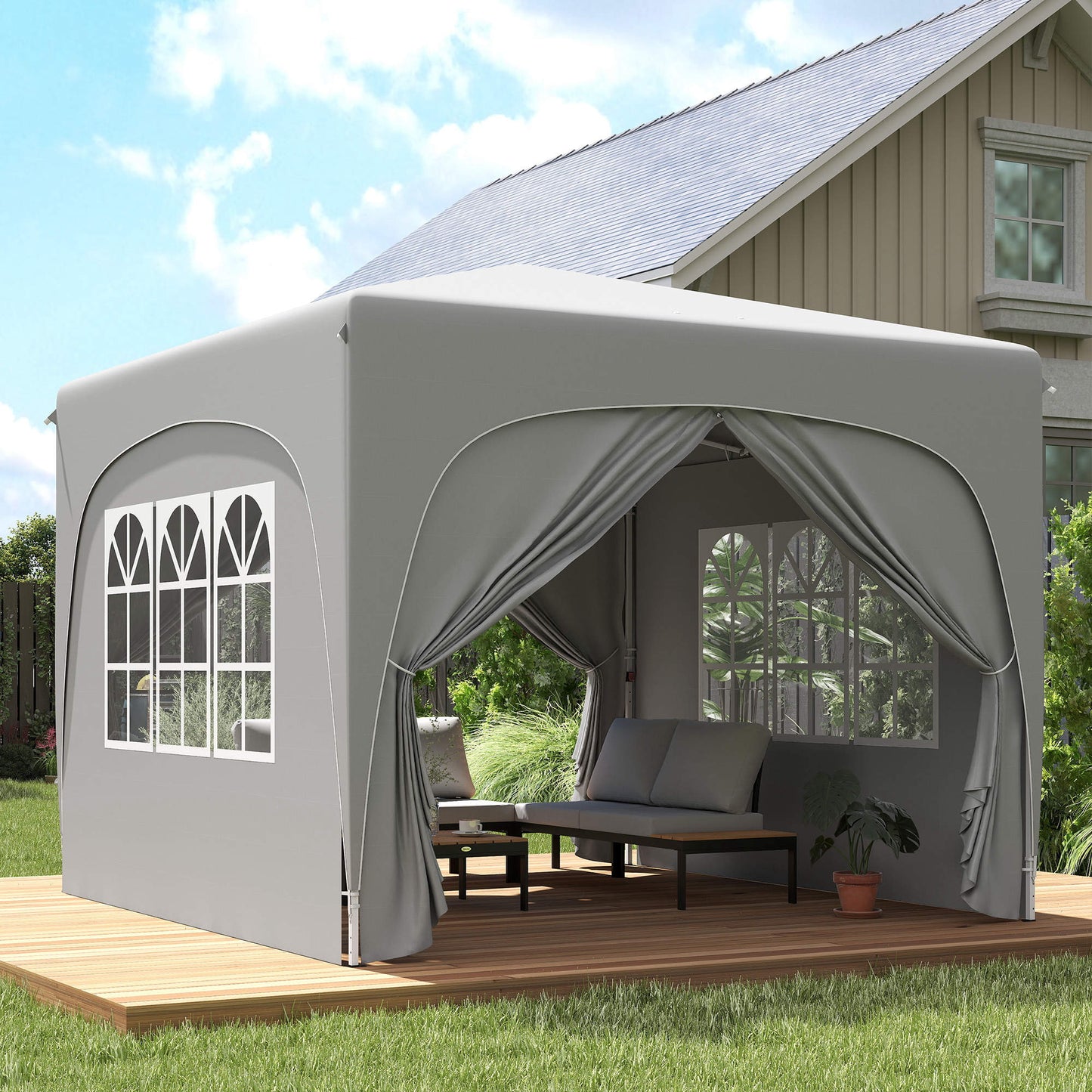 Outsunny Carpa Plegable 3x3 M Con Altura Ajustable 4 Laterales Upf50+ Gris_4