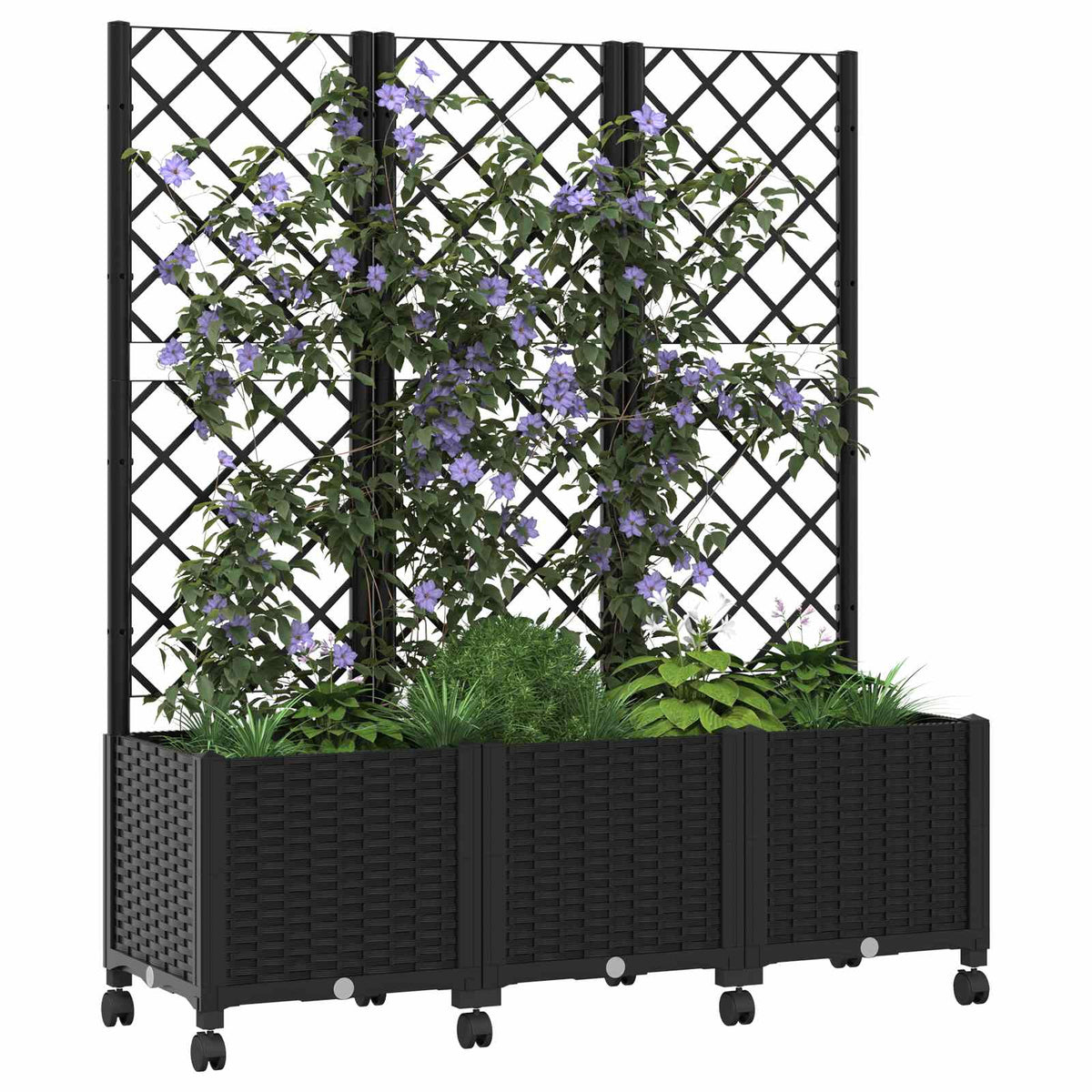 Jardinera Con Enrejado Y Ruedas Negro 120 X 40 X 146 Cm Pp_2