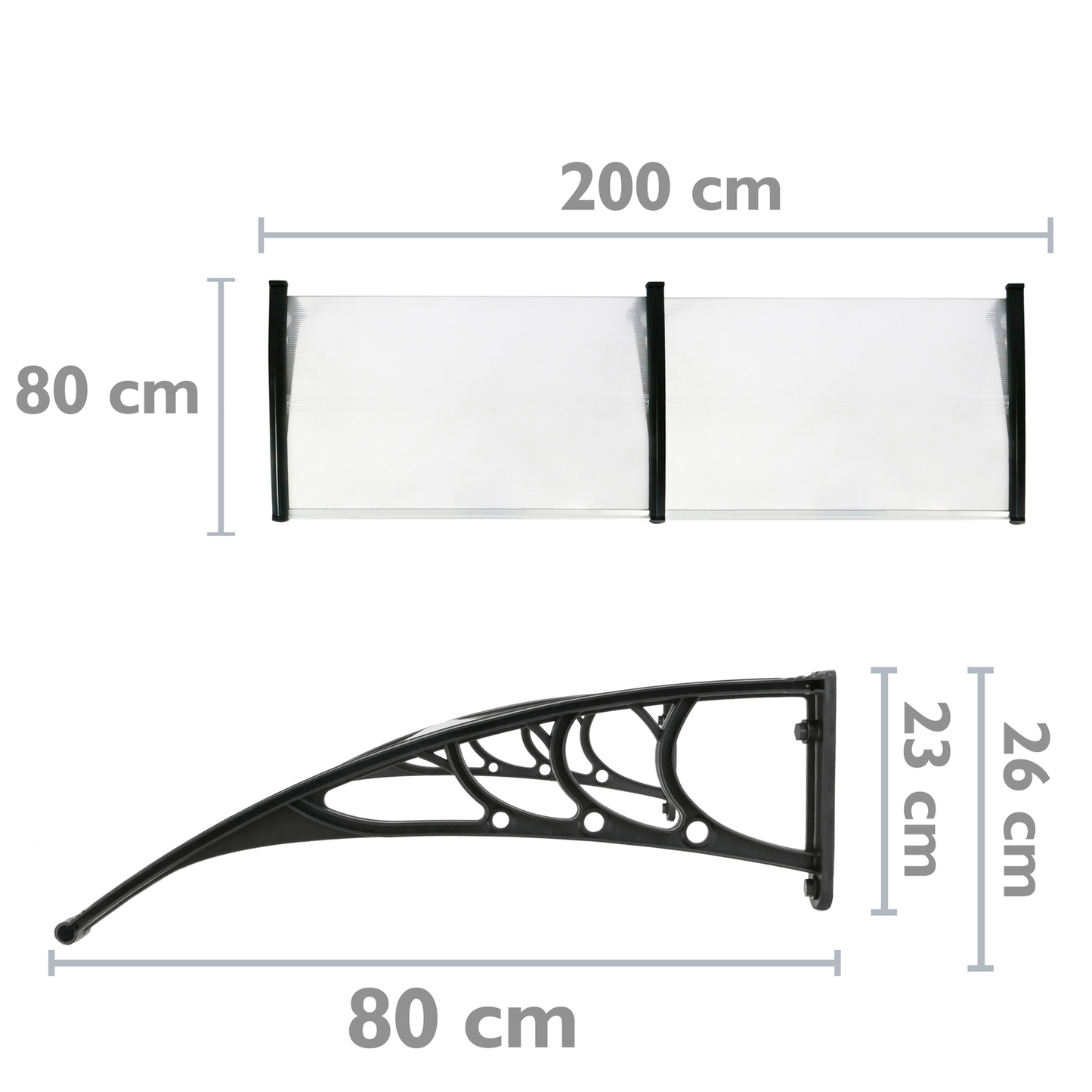 Tejadillo De Protección 200x80cm Marquesina Para Puertas Y Ventanas Negro_1