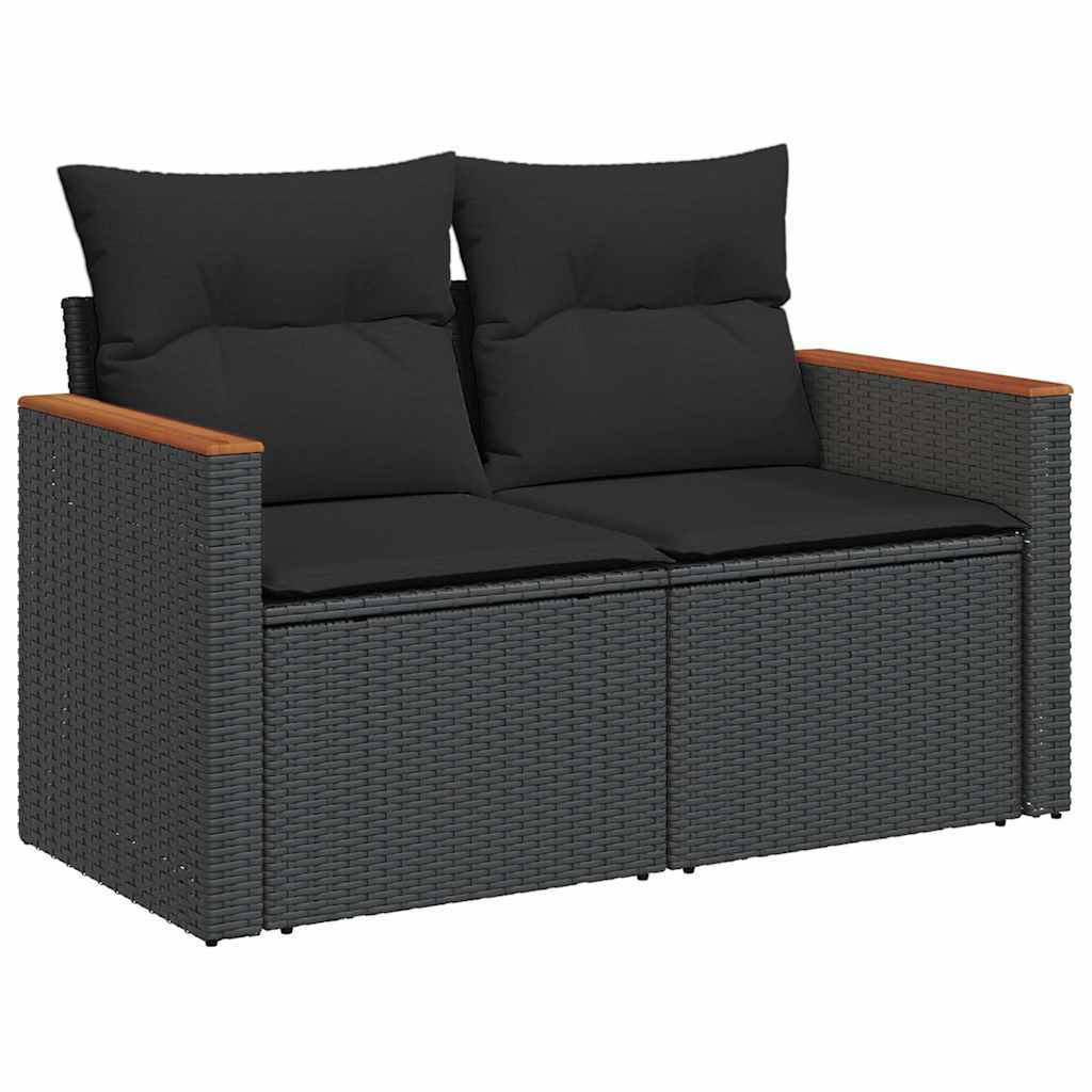 Set Sofás Jardín Y Cojines 7 Pzas Ratán Sintético Acacia Negro / Vetonek_5
