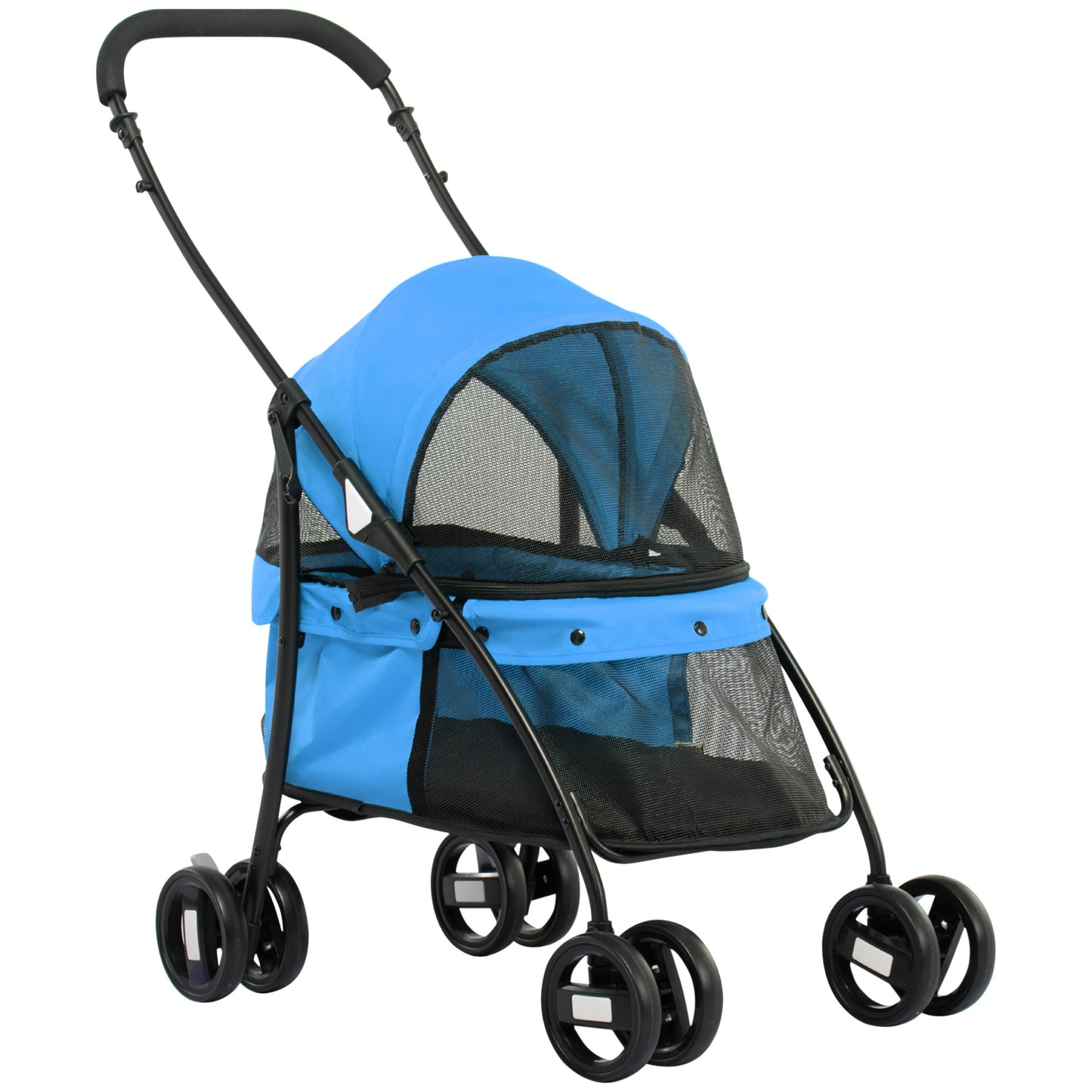 Pawhut Carrito Para Perros Plegable Con Ventanas De Malla Cojín Lavable Azul_0