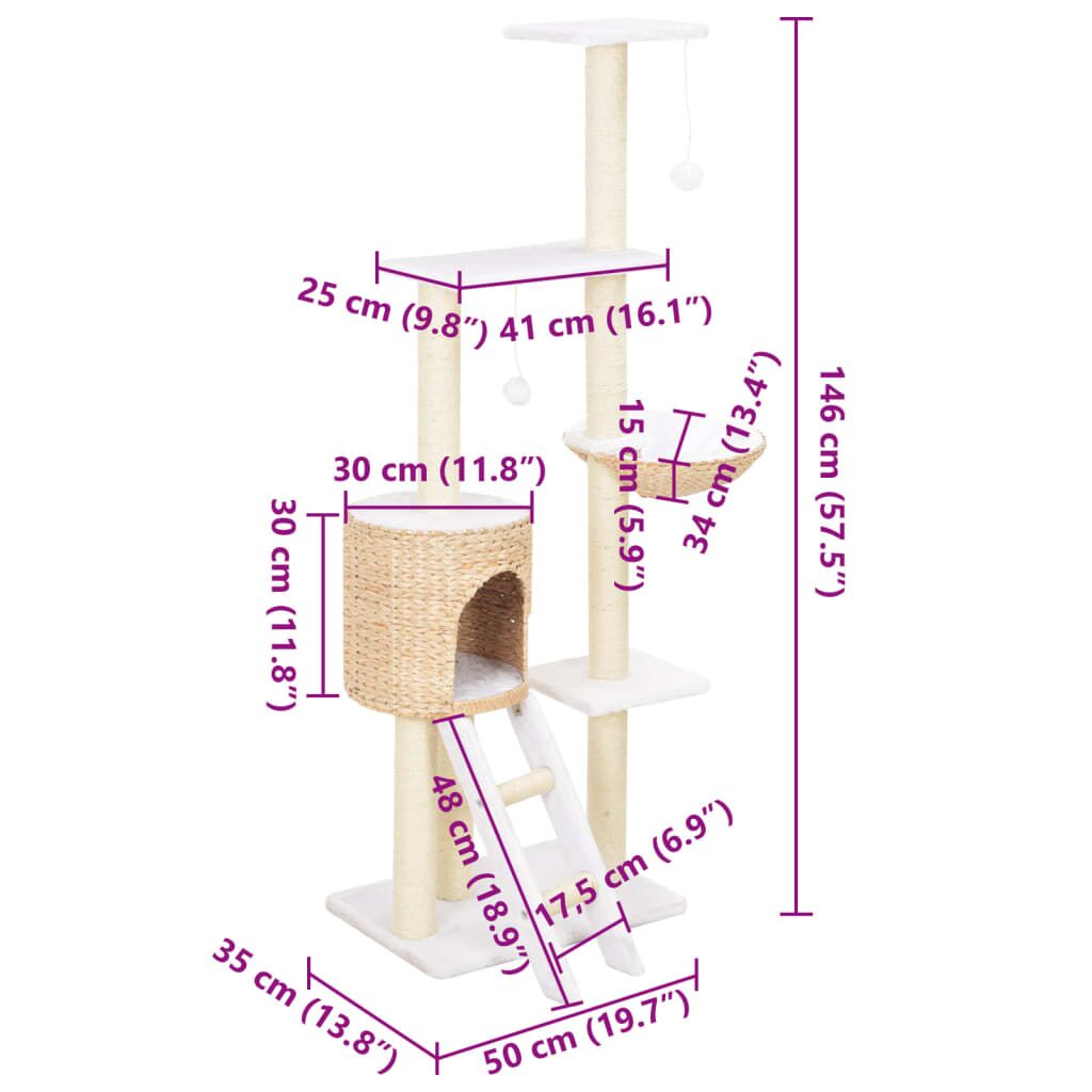 Vidaxl Rascador Para Gatos De Hierba Marina Con Poste De Sisal_2