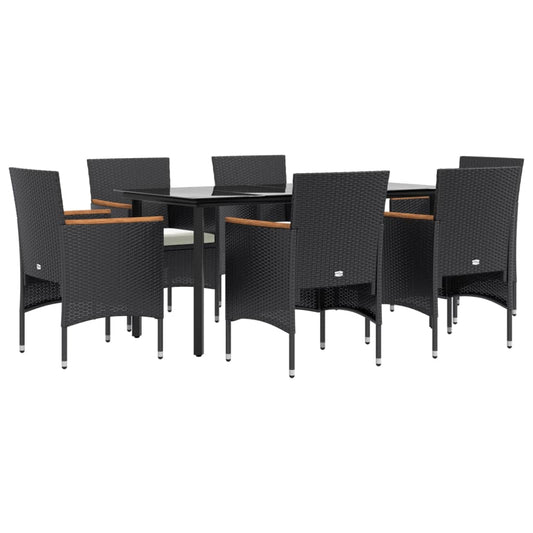 Juego De Comedor De Jardín 7 Piezas Con Cojines Negro / Vetonek_0