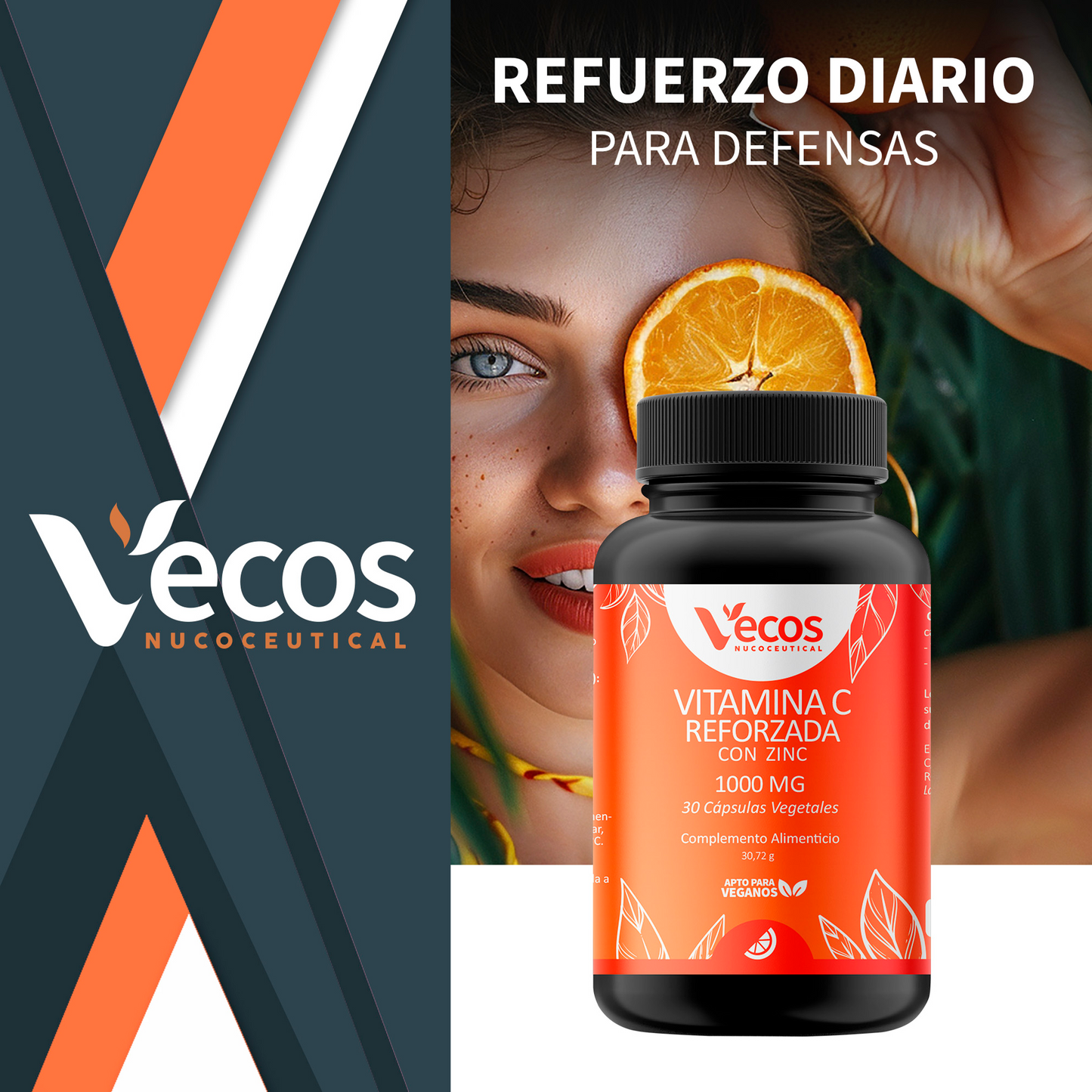 Vitamina C 1000 Mg Vecos 30 Cápsulas | Defensas Y Reducción De La Fatiga | Con Zinc_1