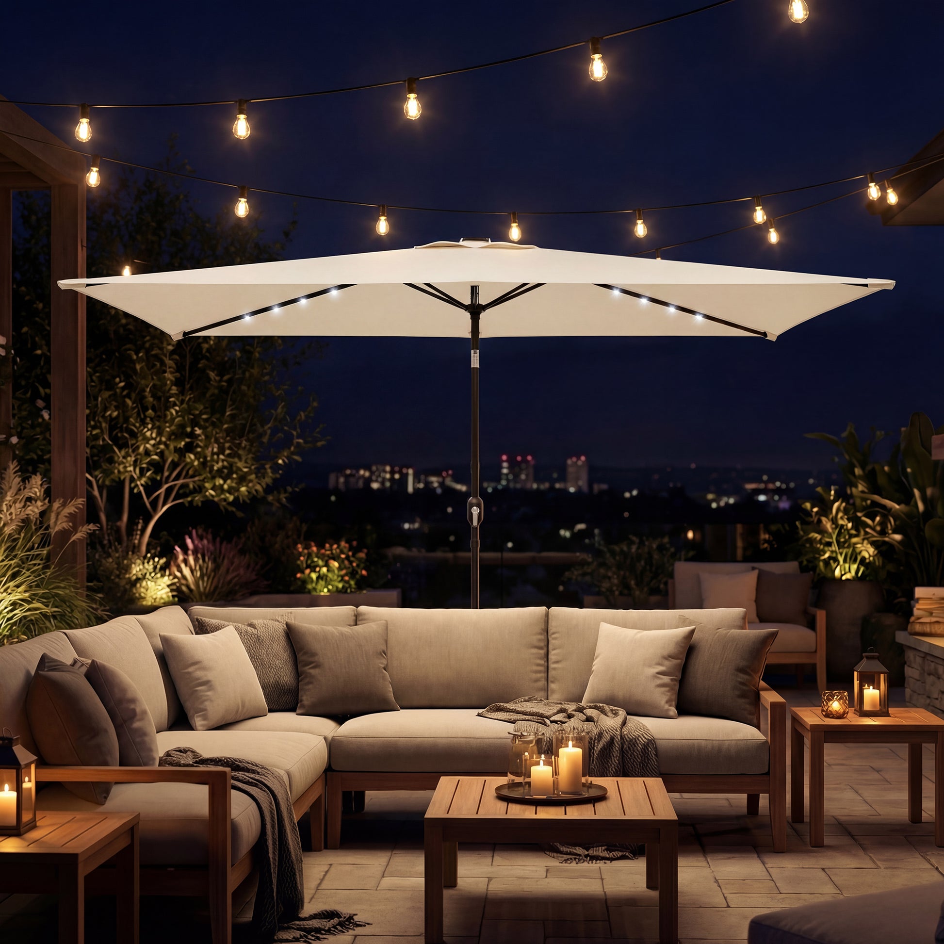 Outsunny Sombrilla Terraza Exterior Con 24 Luces Led Solares 2,9x2,5 M Crema_1