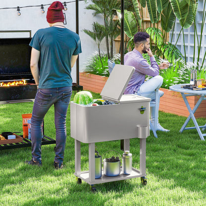 Outsunny Carro De Bebidas Refrigerado 56l Con Ruedas 67x35x80 Cm Gris Claro_1