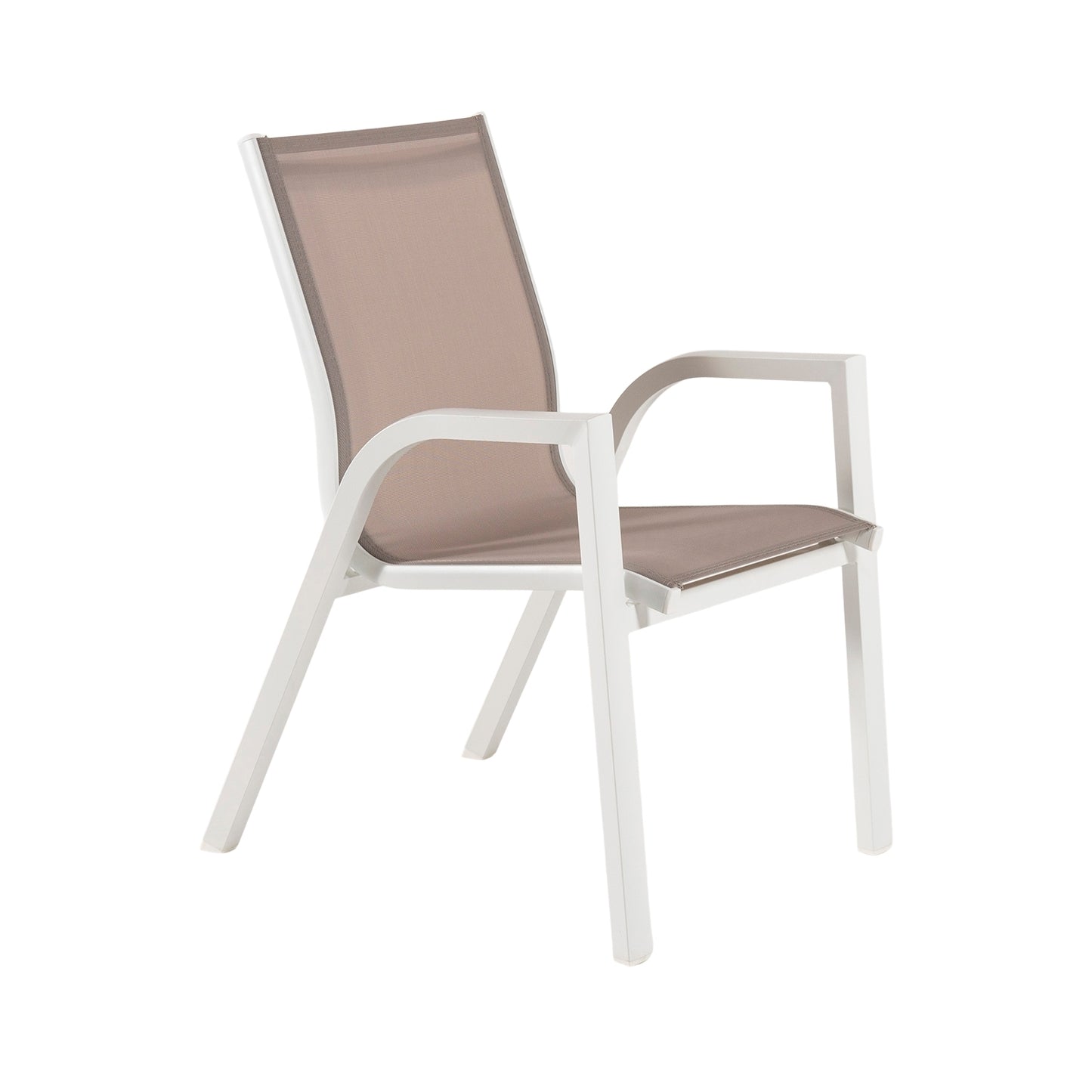 Sillón De Exterior Apilable, Tamaño: 56x66x90 Cm, Aluminio Doble Reforzado Color Blanco, Textilene Color Taupé_0