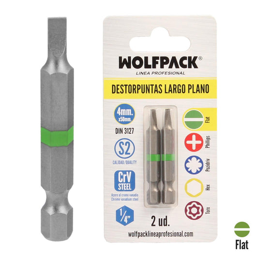 Puntas Destornillador Largo Plano 4 Mm. (2 Piezas). Acero S2 Al Cromo Vanadio. Puntas Hexagonales, Destorpuntas,_0