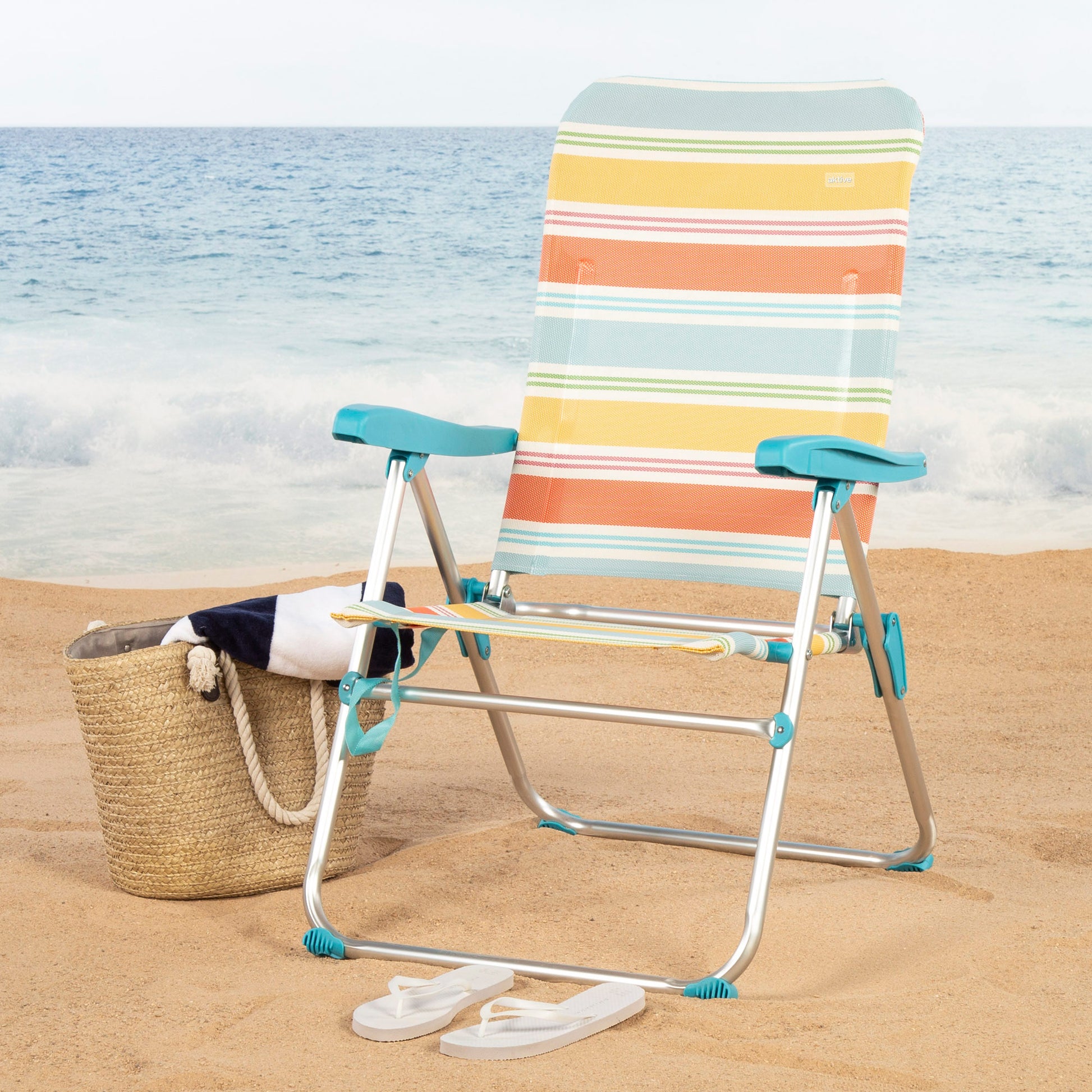 Aktive Silla Playa Plegable Aluminio A Rayas Multicolor 5 Posiciones Con Sistema Antivuelco_1