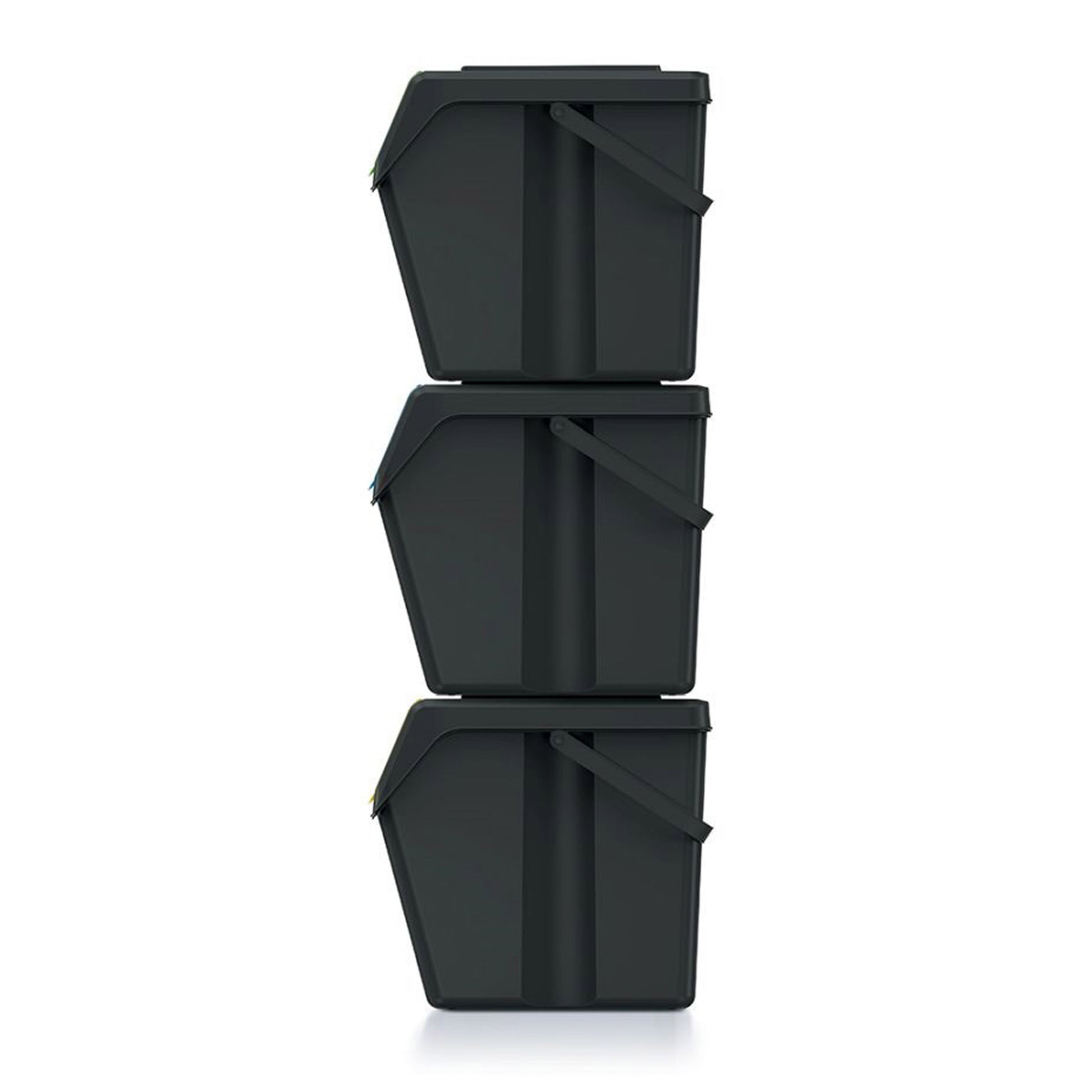 Set De 3 Cubos De Basura Keden Sortibox 100% Plástico Reciclado, Negro, Volumen 3x25l
