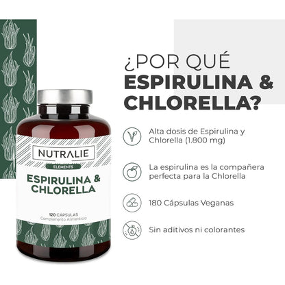 Nutralie Espirulina & Chlorella 1800mg energía y fuerza 180 cápsulas