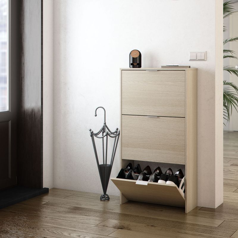 Zapatero Moderno De 3 Puertas Melamina, Roble, 60 X 113 X 22cm_2