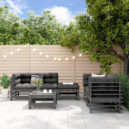 Vidaxl Mesa Y Taburetes Altos Jardín 6 Pzas Madera Maciza De Pino Gris_1