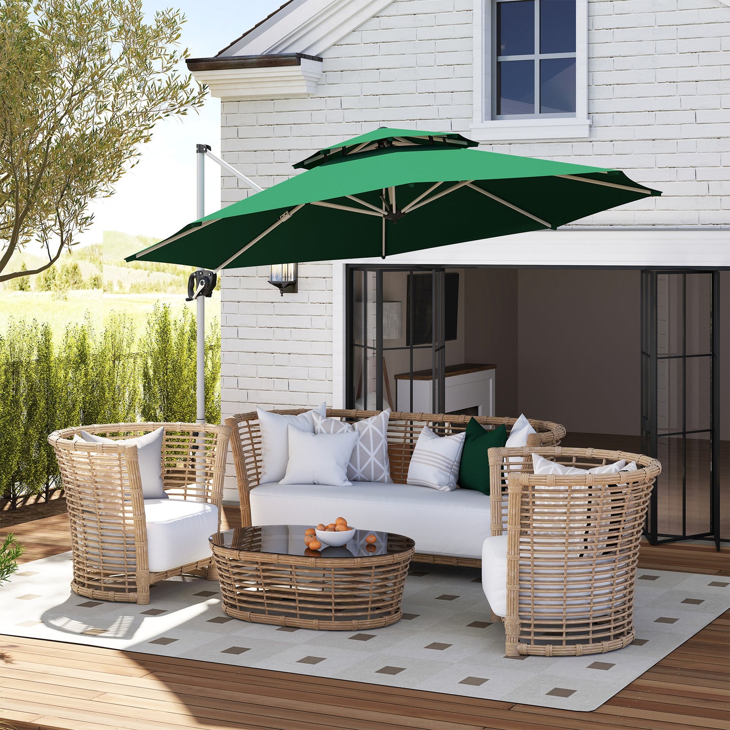 Outsunny Sombrilla De Jardín Ø292 Cm Con Manivela Inclinación Ajustable Verde_1
