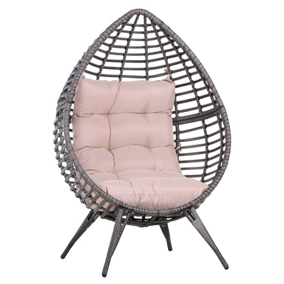 Outsunny Sillón De Exterior De Ratán En Forma De Lágrima Con Cojín Gris Beige_0
