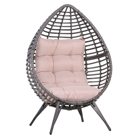 Outsunny Sillón De Exterior De Ratán En Forma De Lágrima Con Cojín Gris Beige_0