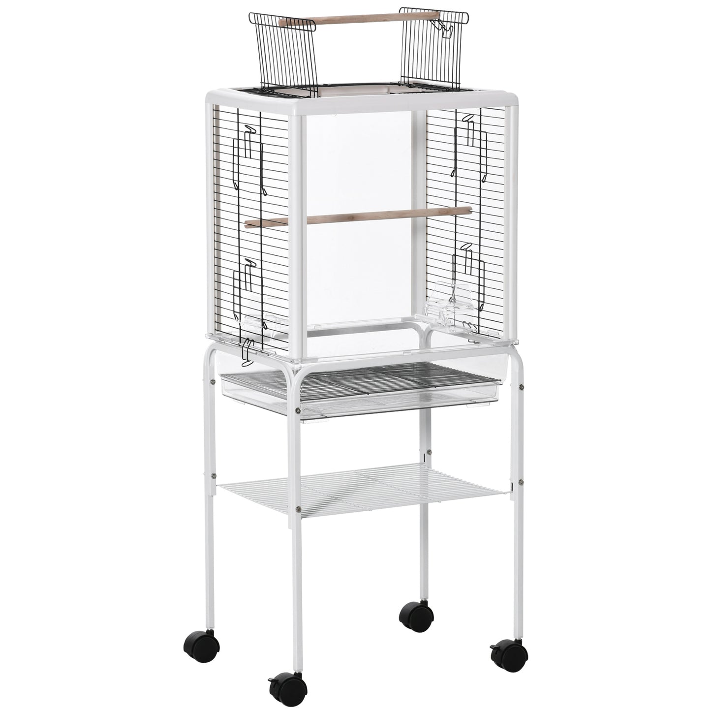 Pawhut Jaula Para Pájaros Con Soporte Desmontable 4 Ruedas Techo Abrible Bandeja_0