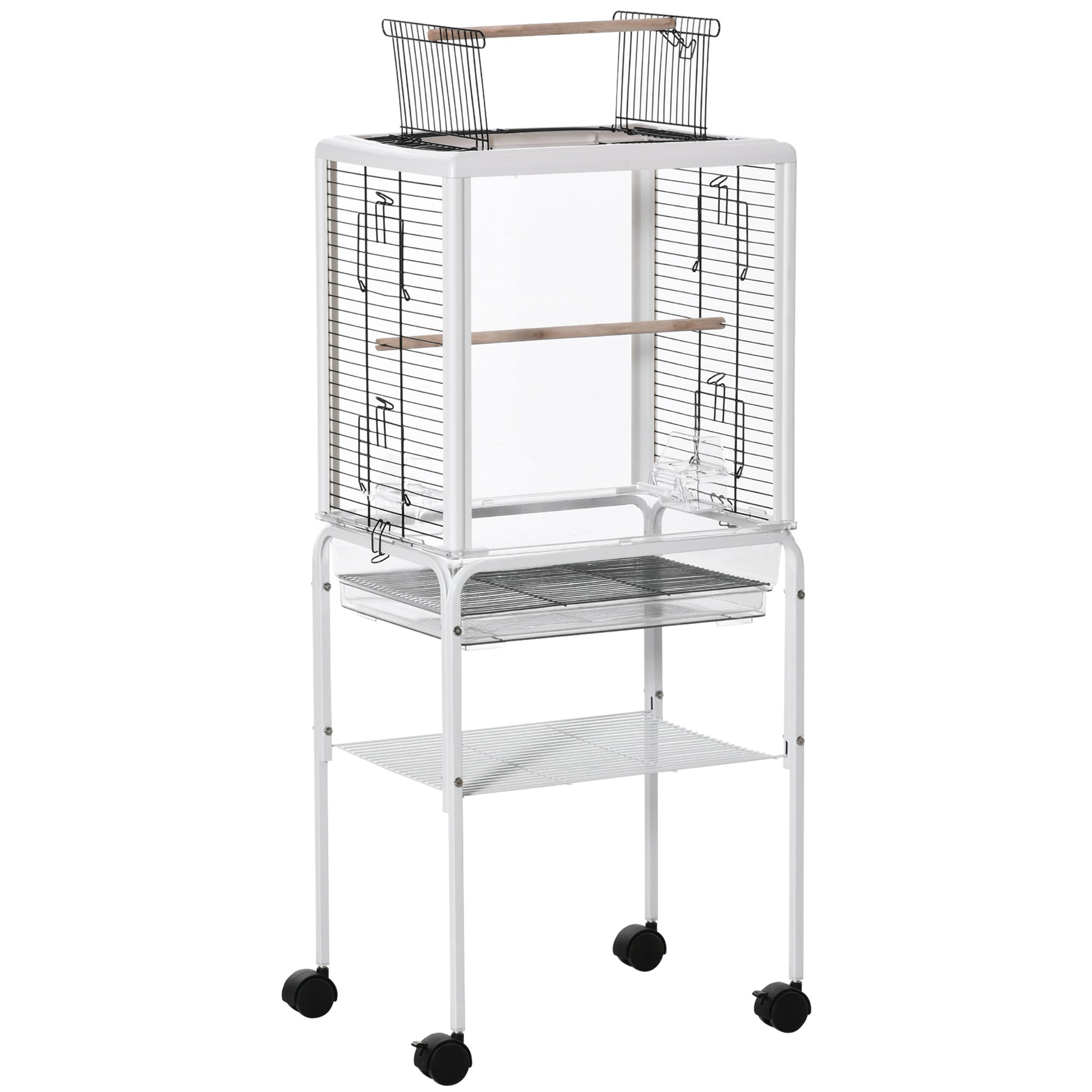 Pawhut Jaula Para Pájaros Con Soporte Desmontable 4 Ruedas Techo Abrible Bandeja_0