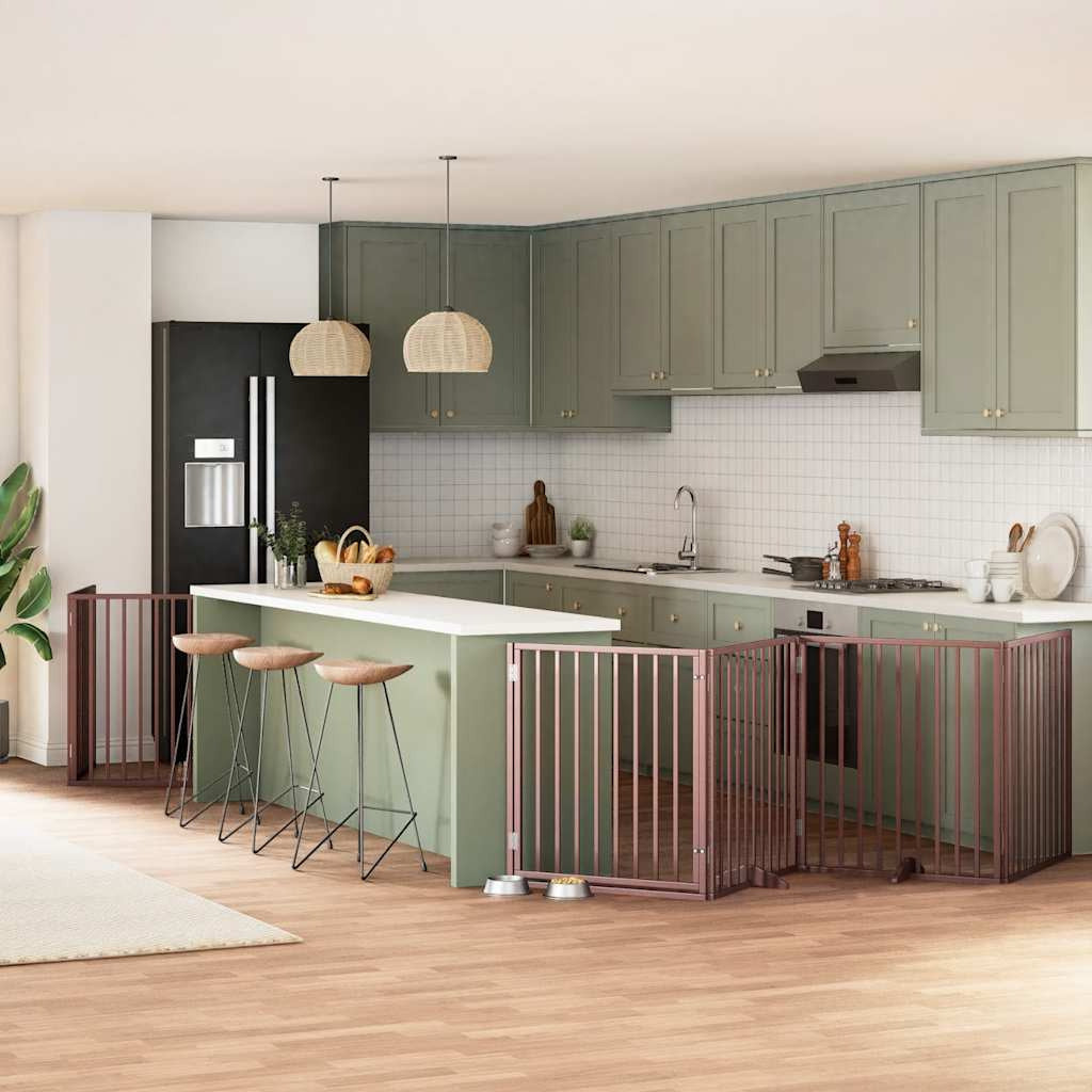 Vidaxl Puerta De Perros Plegable 12 Paneles Madera Álamo Marrón 960 Cm_1