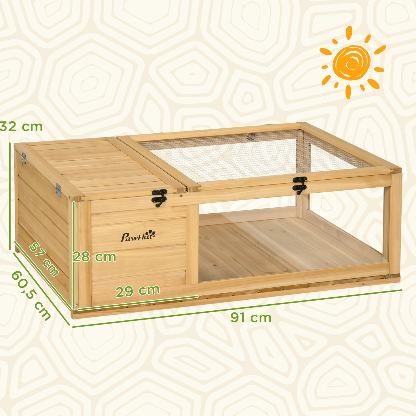 Pawhut Casa Para Tortugas De Madera Con Techo De Malla 91x60,5x32 Cm Natural_2