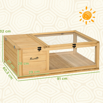 Pawhut Casa Para Tortugas De Madera Con Techo De Malla 91x60,5x32 Cm Natural_2