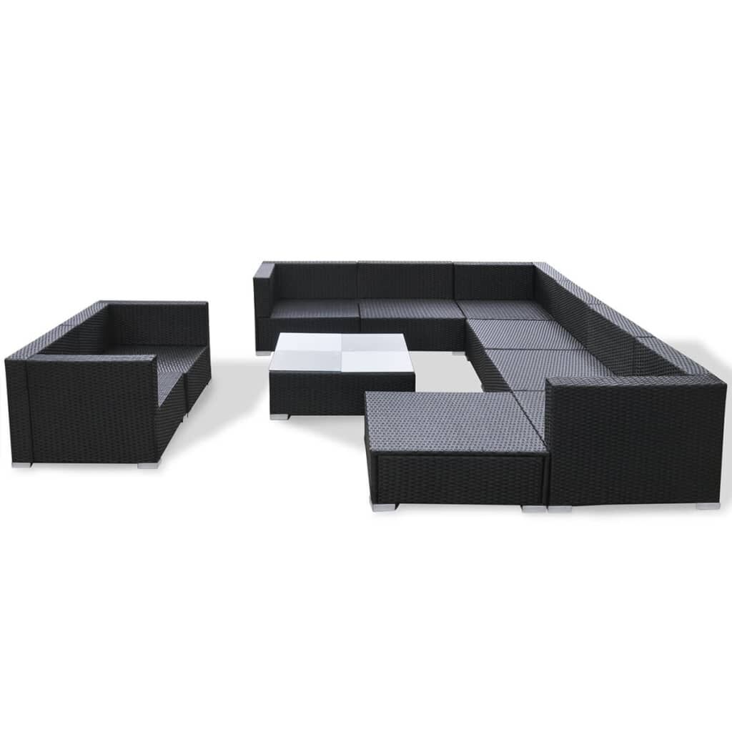 Vidaxl Set Muebles De Jardín 10 Piezas Y Cojines Ratán Sintético Negro_4