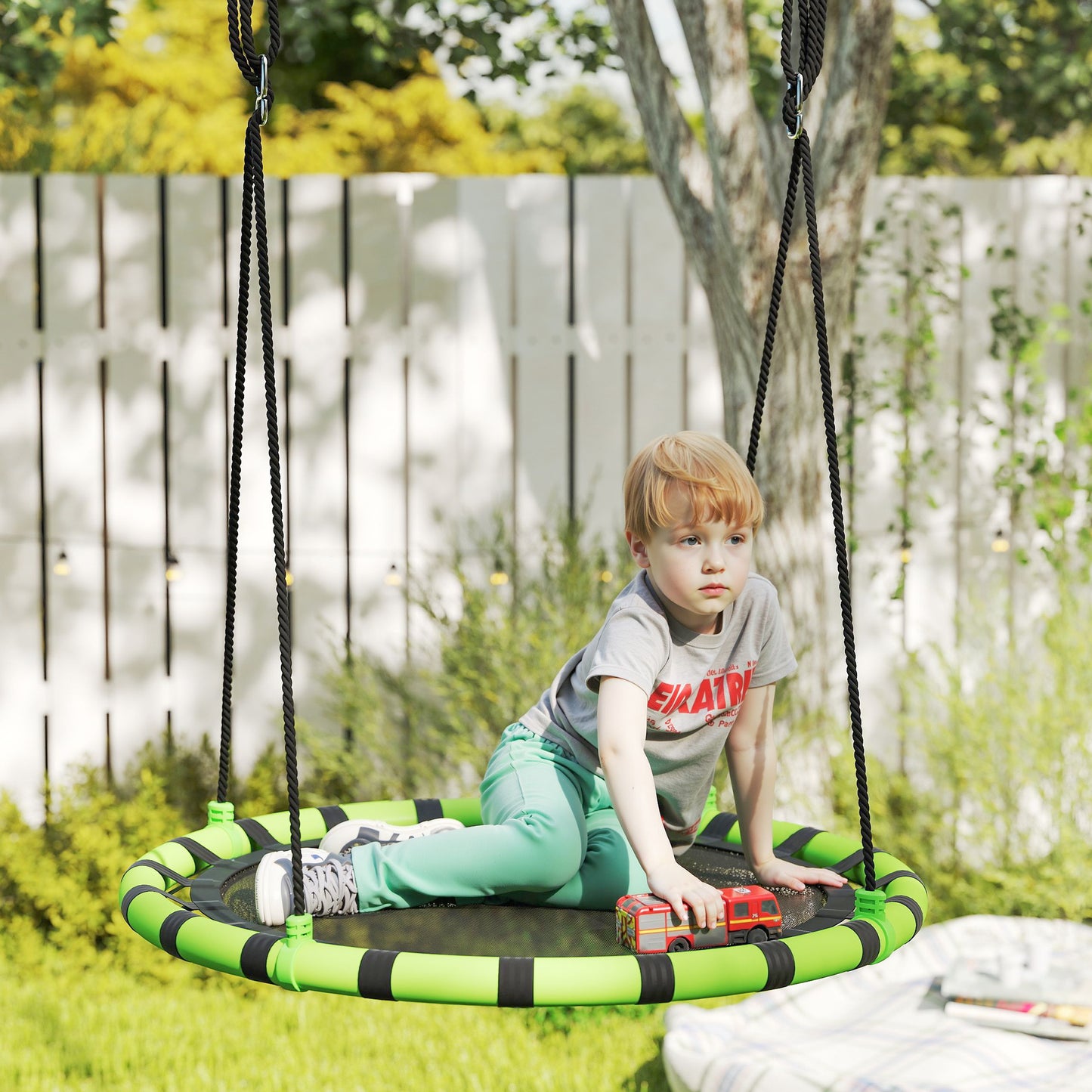 Aiyaplay Columpio Para Niños Redondo Ajustable Ø100x180 Cm Negro Y Verde_1